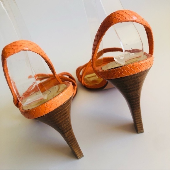 Coach Beatriz Orange Snake Embossed Strappy Sandals - Picture 9 of 15